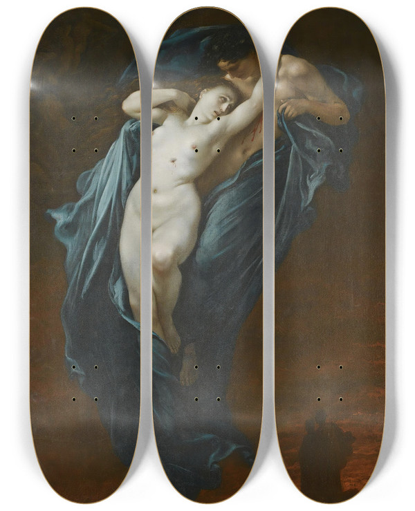 Triptych art skateboard deck of Gustave Dor Paolo And Francesca Da Rimini by Gustave Dore (1832-1883)