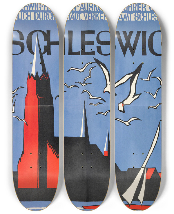 Triptych art skateboard deck of Carl Hinrich Griese Schleswig by Carl Hinrich Griese (1857-1933)