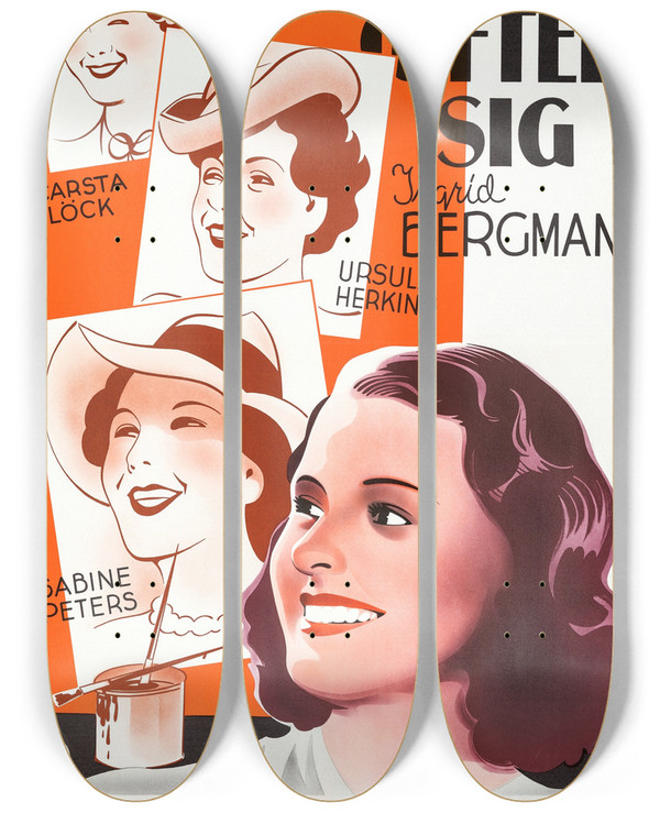 Triptych art skateboard deck of Eric Rohman The Four Companions by Eric Rohman (1891-1949)