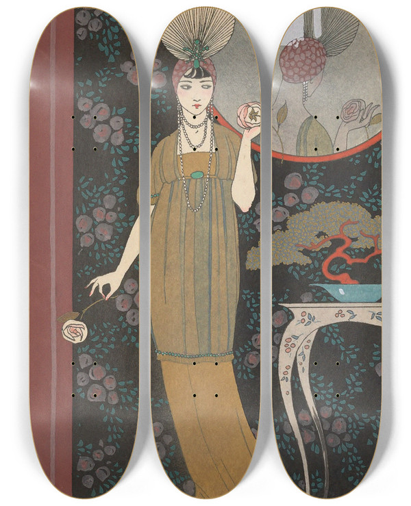 Triptych art skateboard deck of George Barbier Sheherazade by George Barbier (1882-1932)