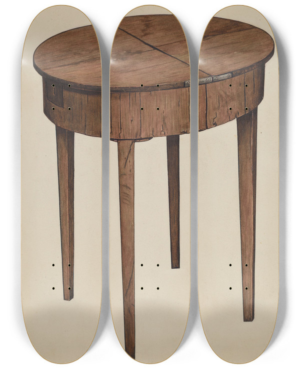 Triptych art skateboard deck of Esther Williams Sewing Table by Esther Williams