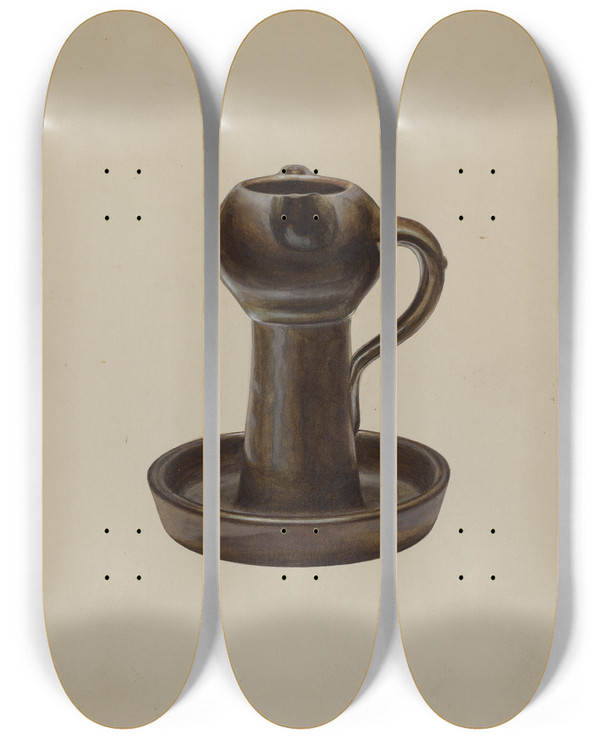 Triptych art skateboard deck of Henry Moran Two Wick Lamp by Henry Moran