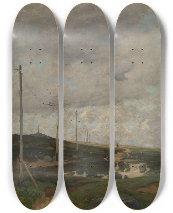 Triptych art skateboard deck of Frits Thaulow View From Jren by Frits Thaulow (1847-1906)