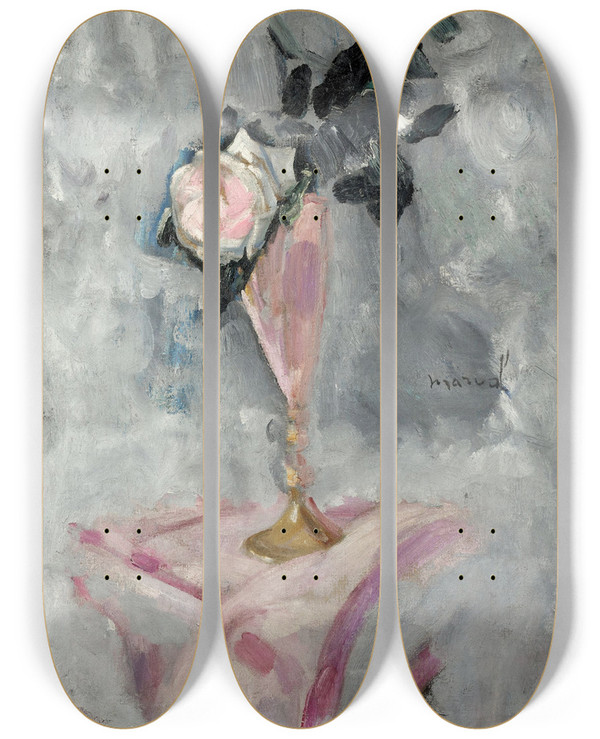 Triptych art skateboard deck of Jacqueline Marval Vase De Fleurs by Jacqueline Marval (1866-1932)