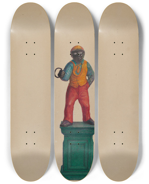 Triptych art skateboard deck of Harry Jennings Iron Hitching Post by Harry Jennings