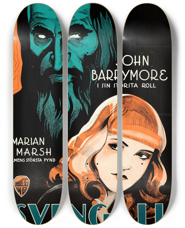 Triptych art skateboard deck of Eric Rohman Svengali by Eric Rohman (1891-1949)