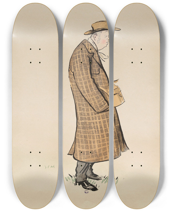Triptych art skateboard deck of Georges Goursat Sem Lentraneur Anglais Hurst by Georges Goursat (Sem) (1863-1934)