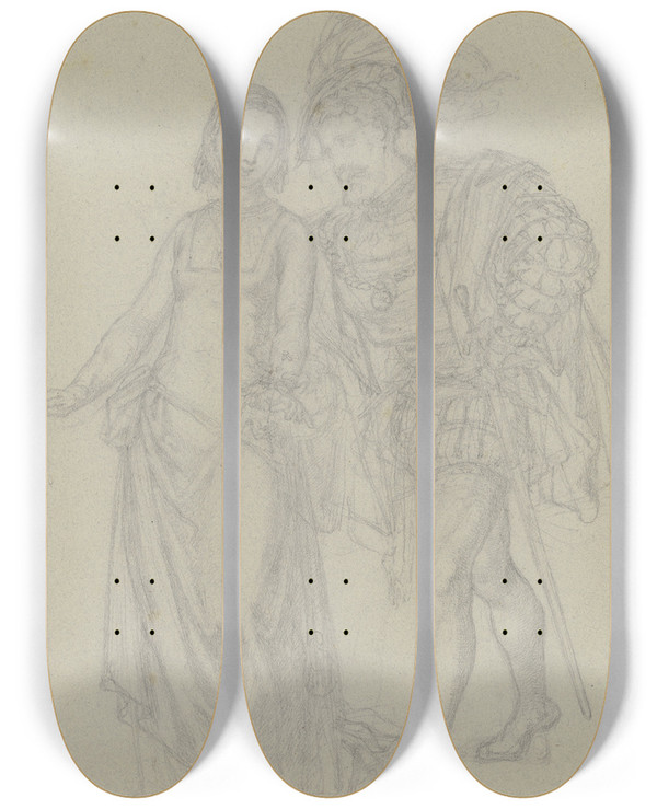 Triptych art skateboard deck of Ferdinand Fellner Faust Und Gretchen by Ferdinand Fellner (1799-1859)