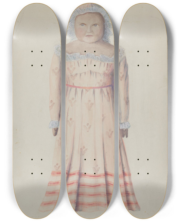 Triptych art skateboard deck of Edward L Loper Wax Doll by Edward L Loper (1916-2011)