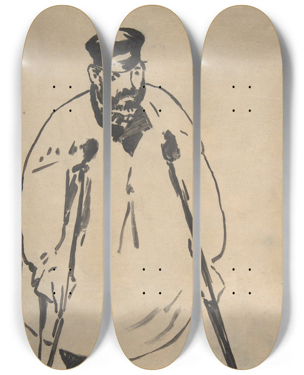 Triptych art skateboard deck of Douard Manet A Man On Crutches by douard Manet (1832-1883)