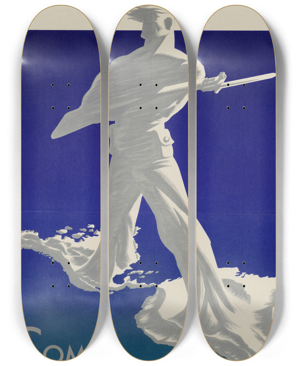 Triptych art skateboard deck of Antonio Arias Bernal Como Un Solo Hombre_2 by Antonio Arias Bernal (1914-1960)