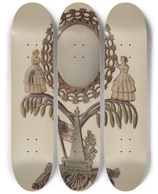 Triptych art skateboard deck of Paul Ward Dressing Mirror Cast Iron by Paul Ward (20-)