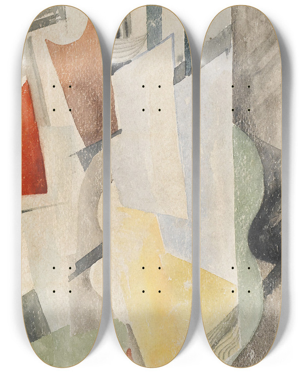 Triptych art skateboard deck of Lyubov Popova Cubist Study_1 by Lyubov Popova (1889-1924)