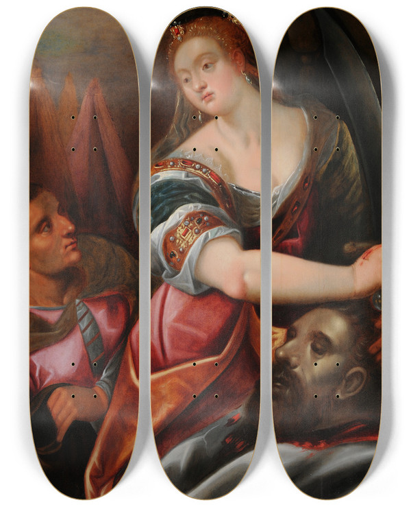 Triptych art skateboard deck of Abraham Matthys Judith by Abraham Matthys (1581-1649)