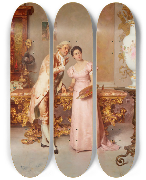 Triptych art skateboard deck of Francesco Beda Finishing Touches by Francesco Beda (1840-1900)