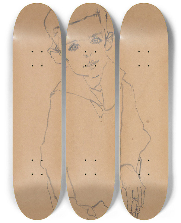 Triptych art skateboard deck of Egon Schiele Portrait Of Herbert Rainer by Egon Schiele (1890-1918)