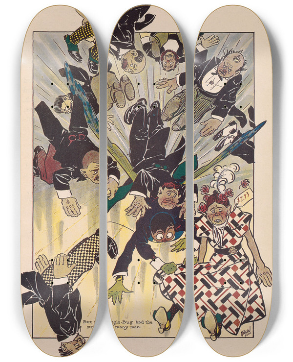 Triptych art skateboard deck of Ike Morgan The Wogglebug Book Pl07 by Ike Morgan (1871-1913)
