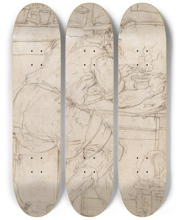 Triptych art skateboard deck of Pieter Coecke Van Aelst Artisan Atwork by Pieter Coecke Van Aelst (1502-1550)
