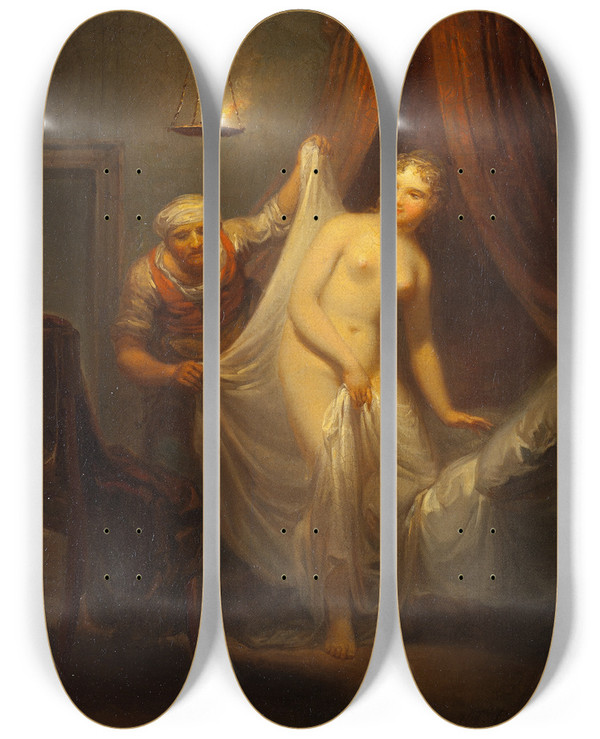 Triptych art skateboard deck of Alexander Laurus After The Bath by Alexander Laureus (1783-1823)