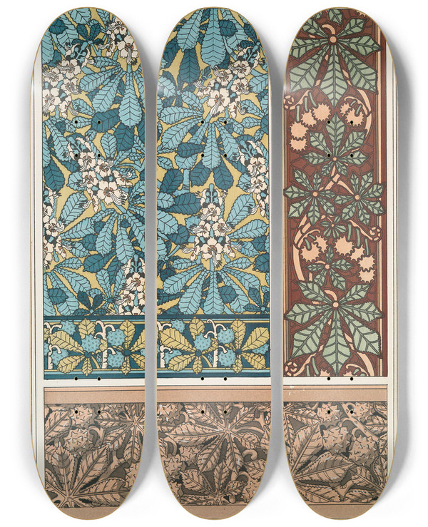 Triptych art skateboard deck of Maurice Pillard Verneuil Marronnier 2 by Maurice Pillard Verneuil (1869-1942)