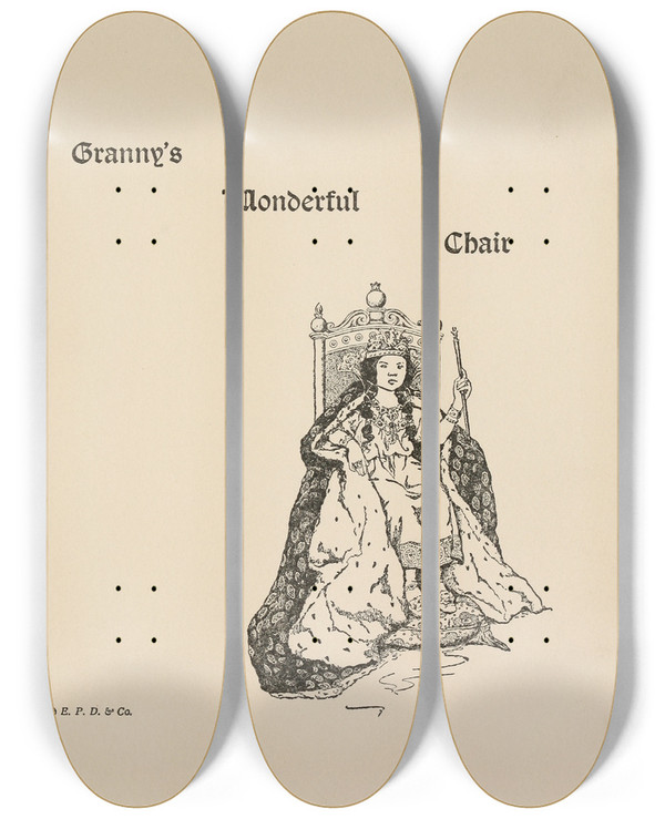 Triptych art skateboard deck of Katharine Pyle Grannys Wonderful Chair_1 by Katharine Pyle
