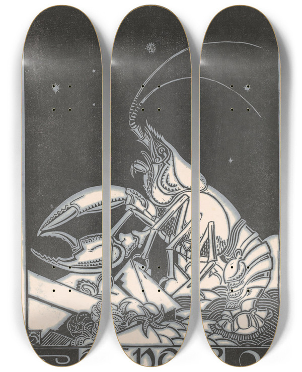 Triptych art skateboard deck of Henri Van Der Stok Sterrenbeeld Kreeft by Henri van der Stok (1870-1946)