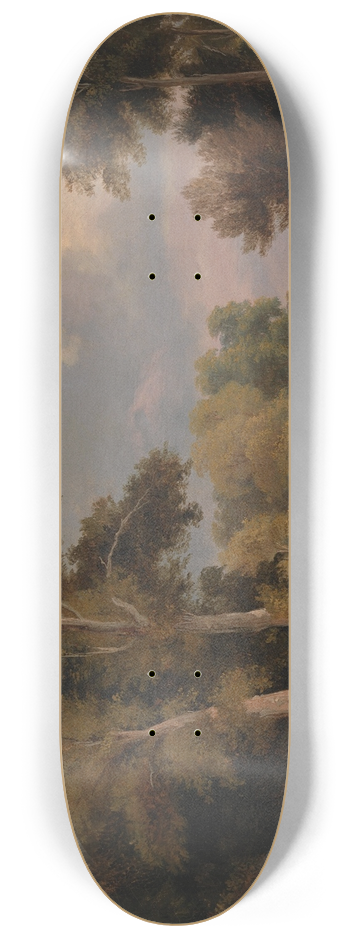 James Arthur O'Connor - A Wooded River Landscape with Fishermen 8.25 inch art skate deck