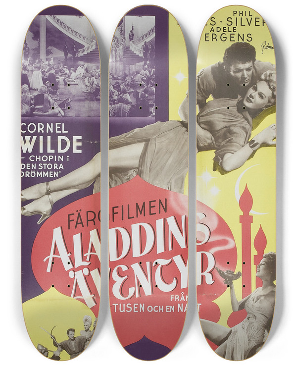 Triptych art skateboard deck of Eric Rohman A Thousand And One Nights by Eric Rohman (1891-1949)