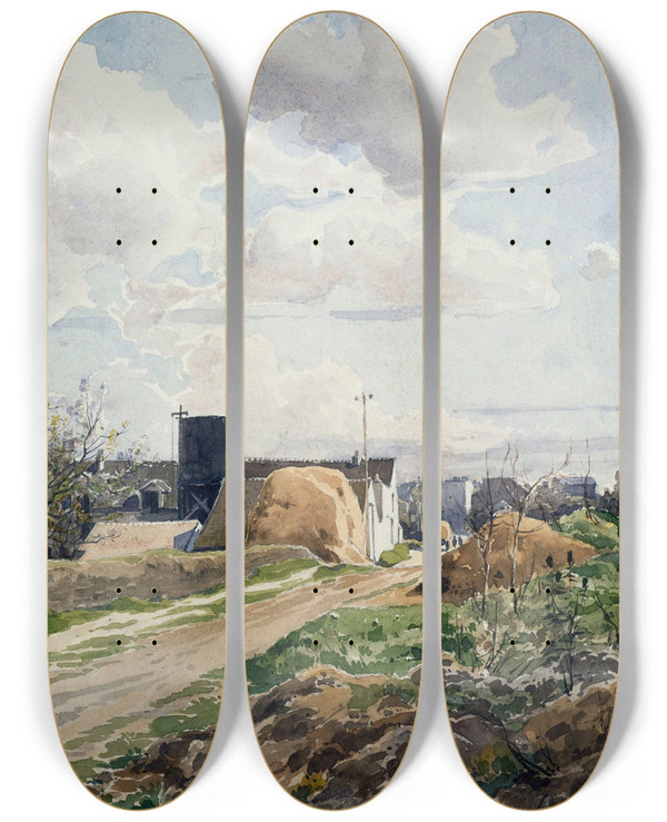 Triptych art skateboard deck of Eugne Bourgeois Rue Sacrot_2 by Eugene Bourgeois (1855-1909)