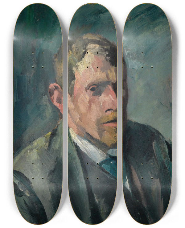 Triptych art skateboard deck of Karl Dillinger Selbstbildnis by Karl Dillinger (1882-1941)