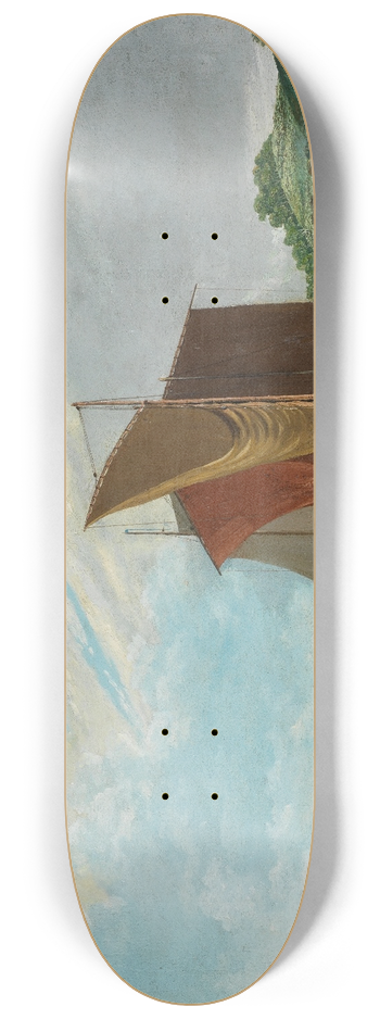 James Baker Pyne - Barges on a river 8.25 inch art skate deck