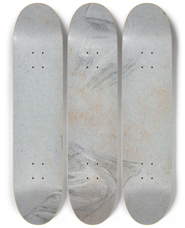 Triptych art skateboard deck of Francesco Lorenzi Drapery Study_13 by Francesco Lorenzi (1723-1787)