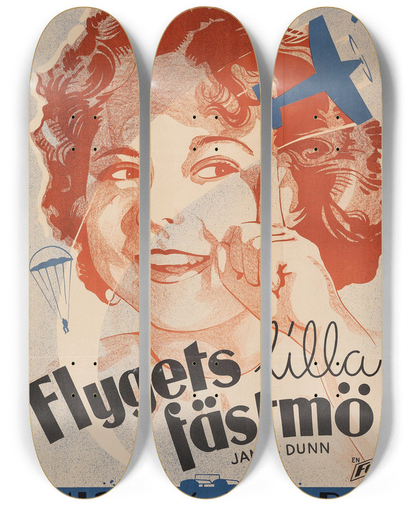 Triptych art skateboard deck of Eric Rohman Bright Eyes by Eric Rohman (1891-1949)