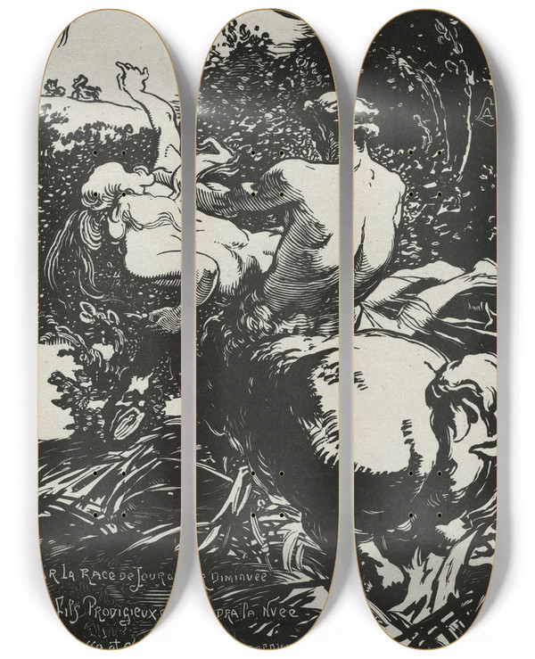 Triptych art skateboard deck of Auguste Louis Lepre The Centaur by Auguste Louis Lepere (1849-1918)