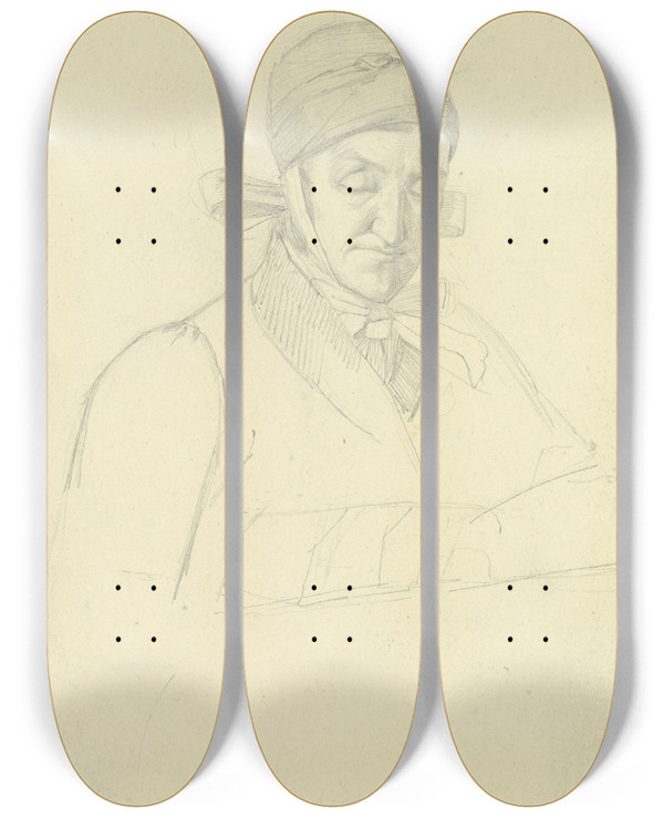 Triptych art skateboard deck of Simon Wagner Brustbild Einer Alten Frau by Simon Wagner