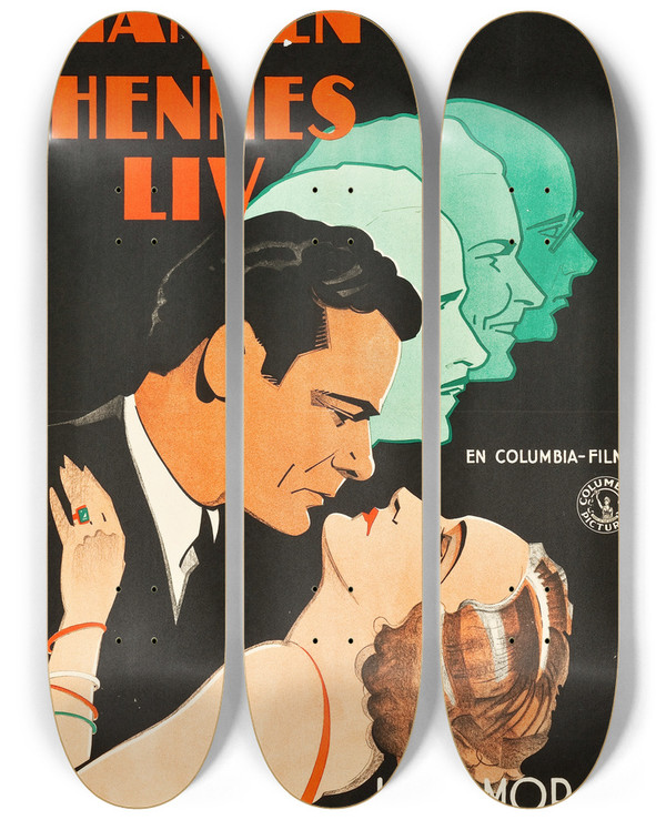 Triptych art skateboard deck of Eric Rohman Men In Her Life by Eric Rohman (1891-1949)