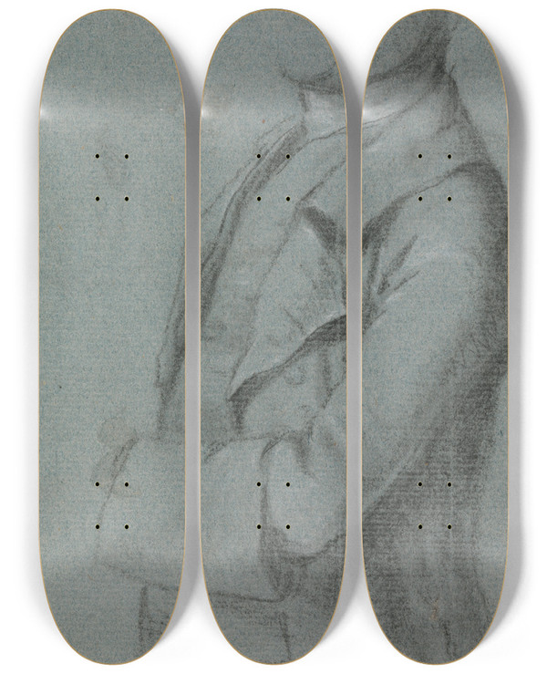 Triptych art skateboard deck of Allan Ramsay Costume Study For A Portrait Of A Man by Allan Ramsay (1713-1784)