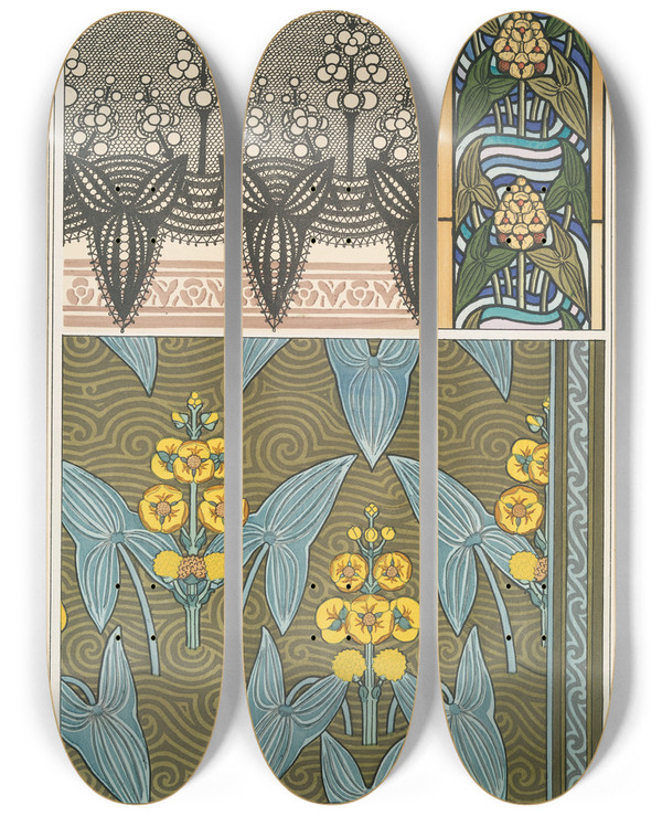 Triptych art skateboard deck of Maurice Pillard Verneuil Sagittaire 2 by Maurice Pillard Verneuil (1869-1942)