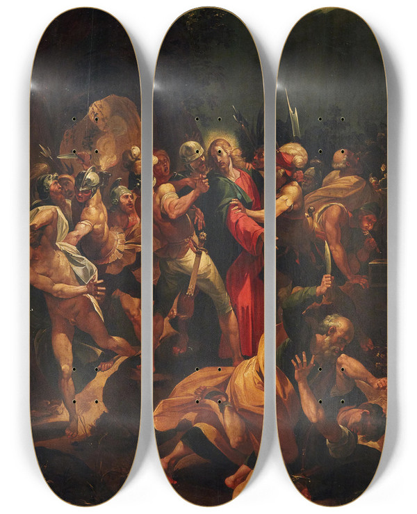 Triptych art skateboard deck of Giuseppe Cesari The Capture Of Christ by Giuseppe Cesari (1568-1640)