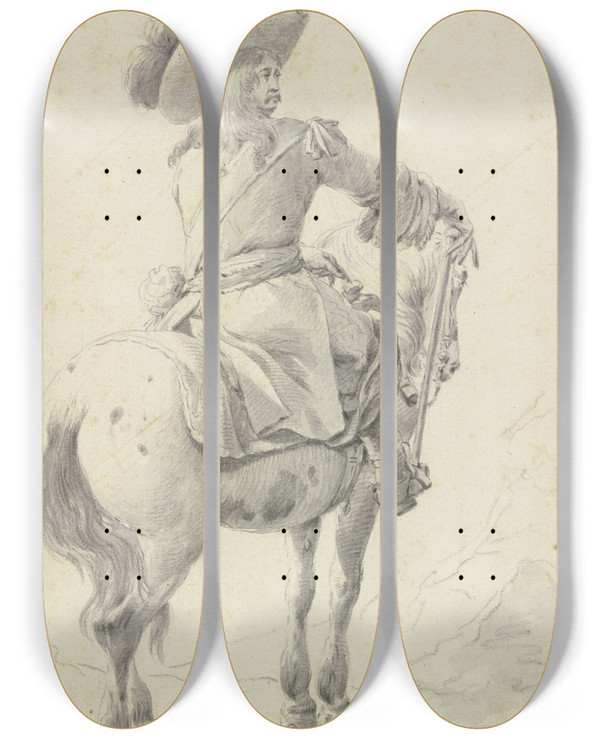 Triptych art skateboard deck of Theodor Roos Ein Offizier Zu Pferde In Rckenansicht by Theodor Roos