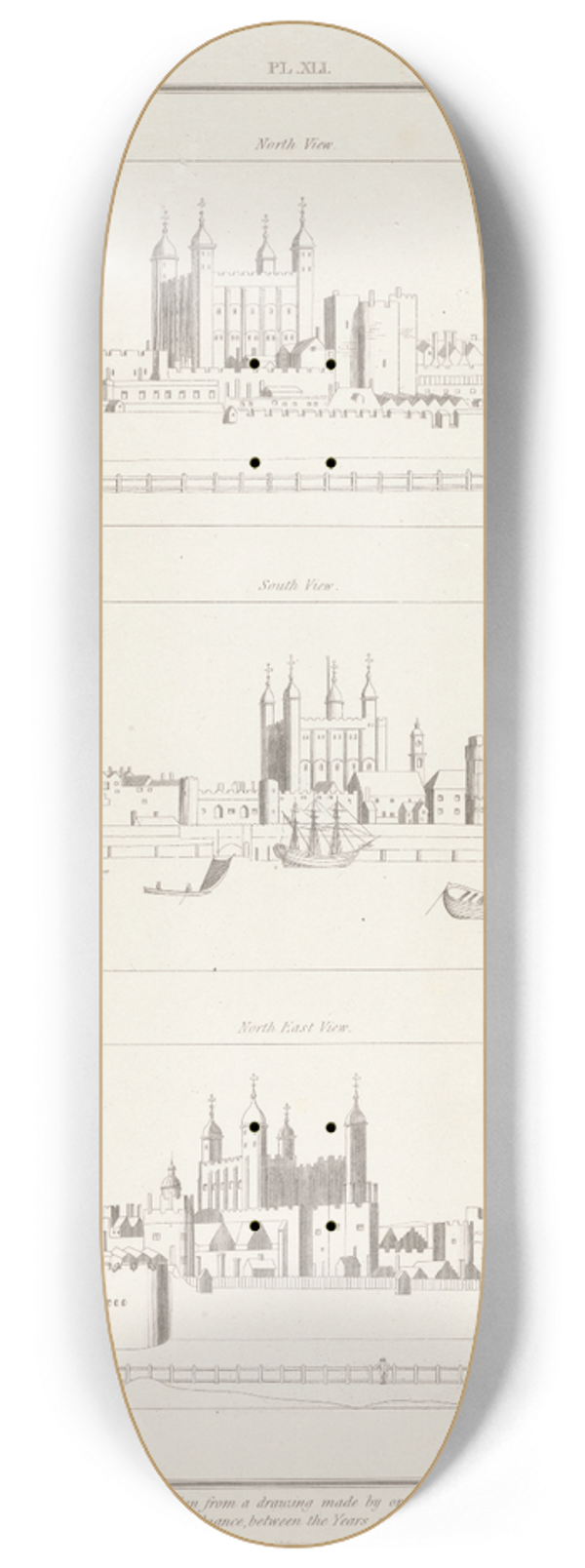 James Basire the younger - Three Views of the Tower of London 8.25 inch art skate deck