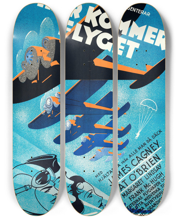 Triptych art skateboard deck of Eric Rohman Devil Dogs Of The Air by Eric Rohman (1891-1949)