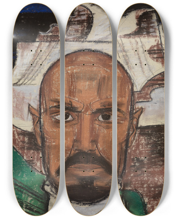 Triptych art skateboard deck of August Babberger Selbstbildnis Mit Scheerhorn by August Babberger (1885-1936)