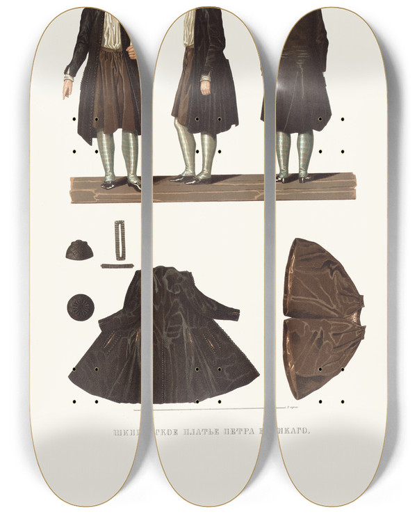 Triptych art skateboard deck of Fedor Grigoryevich Solntsev Shkiperskoe Plate Petra Velikago by Fedor Grigoryevich Solntsev (1801-1892)