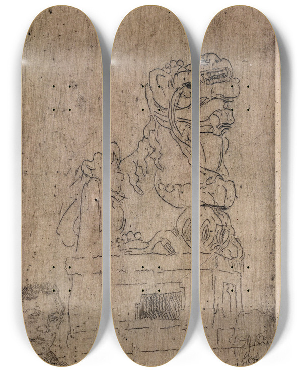 Triptych art skateboard deck of James Ensor Chimaera_1 by James Ensor (1860-1949)