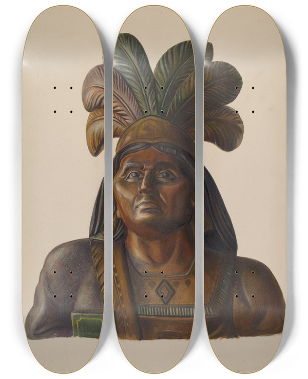 Triptych art skateboard deck of Walter Hochstrasser Cigar Store Indian_26 by Walter Hochstrasser (20-)