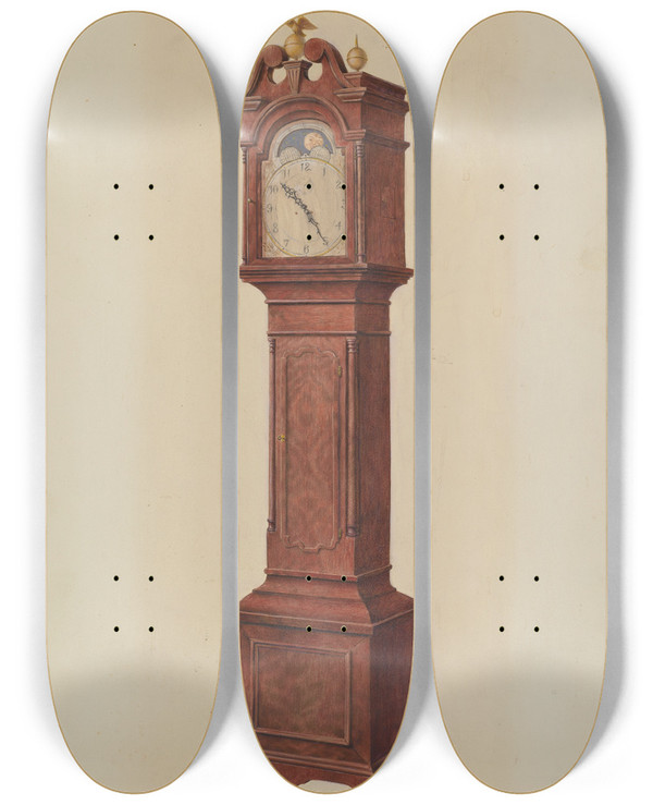 Triptych art skateboard deck of Ralph Morton Grandfathers Clock by Ralph Morton