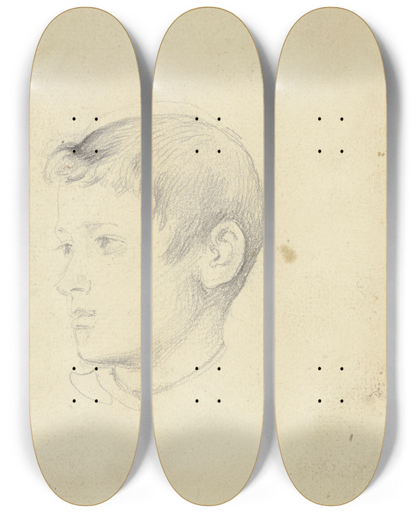 Triptych art skateboard deck of Jakob Becker Boys Head To The Left by Jakob Becker (1810-1872)