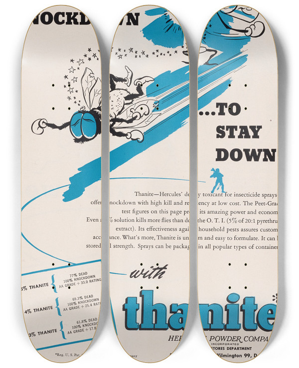 Triptych art skateboard deck of Hercules Incorporated Knockdownto Stay Down by Hercules Incorporated (20-)