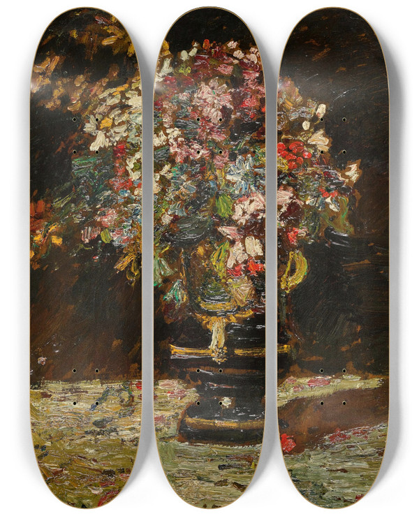 Triptych art skateboard deck of Adolphe Monticelli Vase De Fleurs by Adolphe Monticelli (1824-1886)